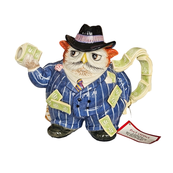 Vintage Fitz And Floyd Birdbrains Owl Capone Teapot cir 2000 - Picture 1 of 12